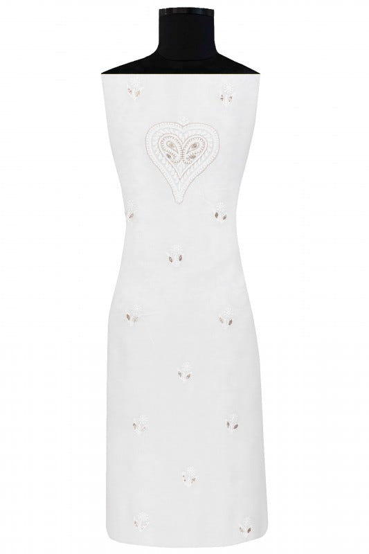 Ada Hand Embroidered White Georgette Lucknowi Chikan Unstitched Kurta Piece with Gota Patti Work A486762