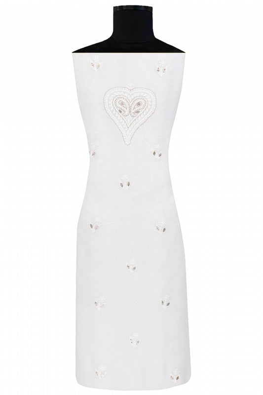 Ada Hand Embroidered White Georgette Lucknowi Chikan Unstitched Kurta Piece with Gota Patti Work A486762