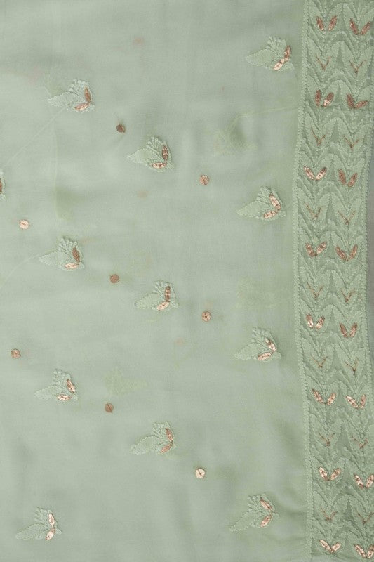 Ada Hand Embroidered Green Georgette Chikan Unstitched Kurta Piece with Gota Patti Work A588382