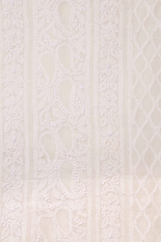 Ada Hand Embroidered Off White Pure Georgette Chikankari Unstitched Kurta - A505481