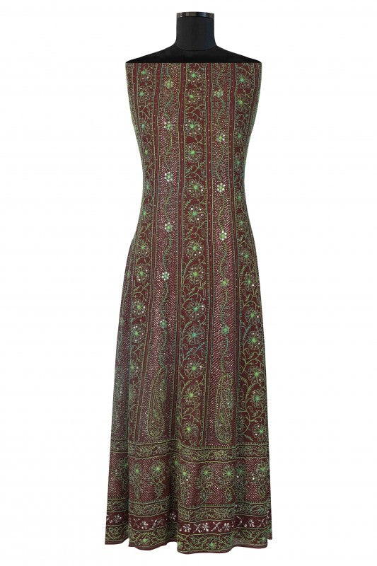 Ada Hand Embroidered Wine Pure Georgette Semi Stitched Anarkali Kurta Dupatta Set with Muqaish Work A615855