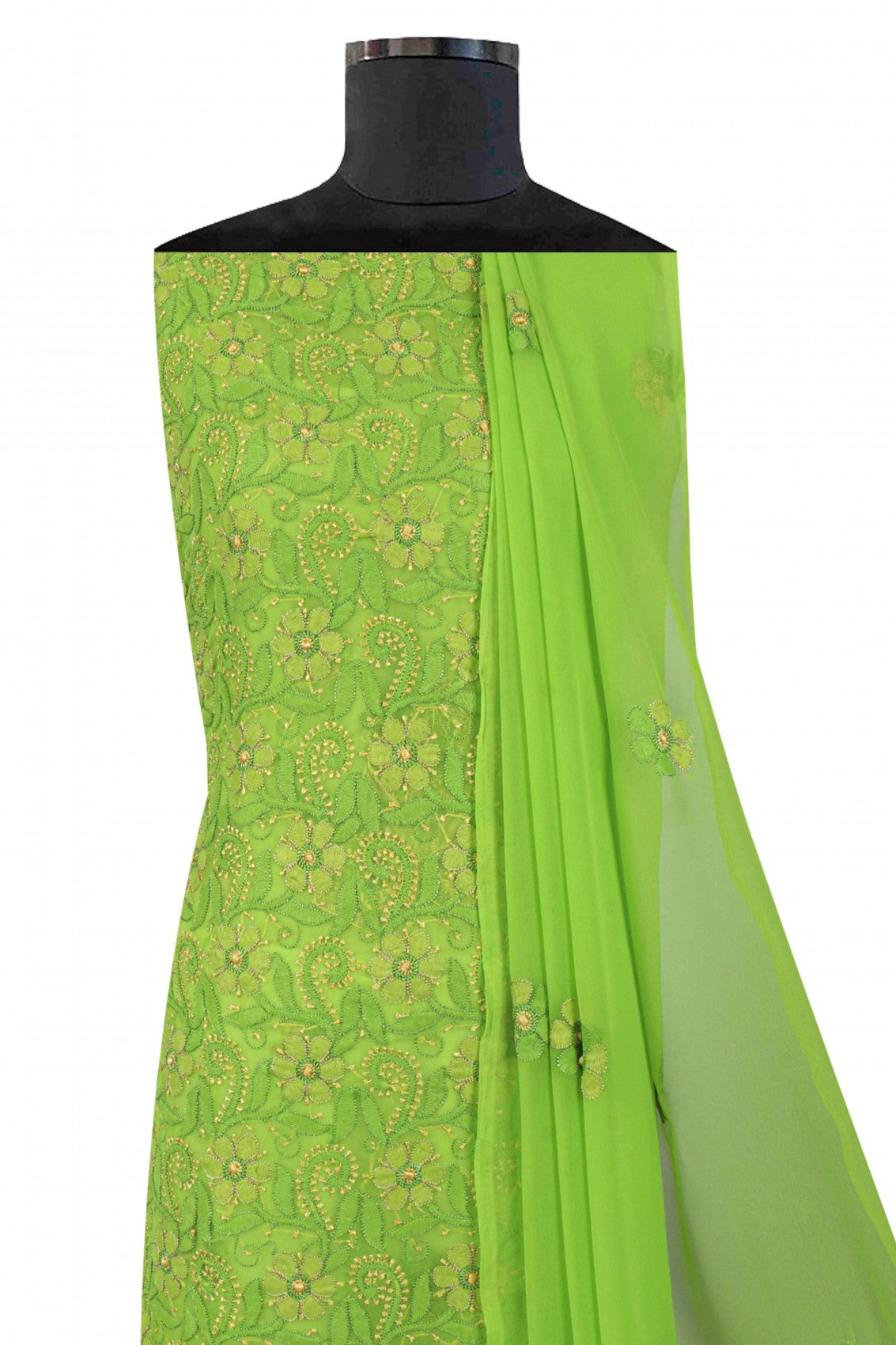 Ada Hand Embroidered Grass Green Georgette Lucknowi Chikankari Unstitched Suit Piece 01A126470