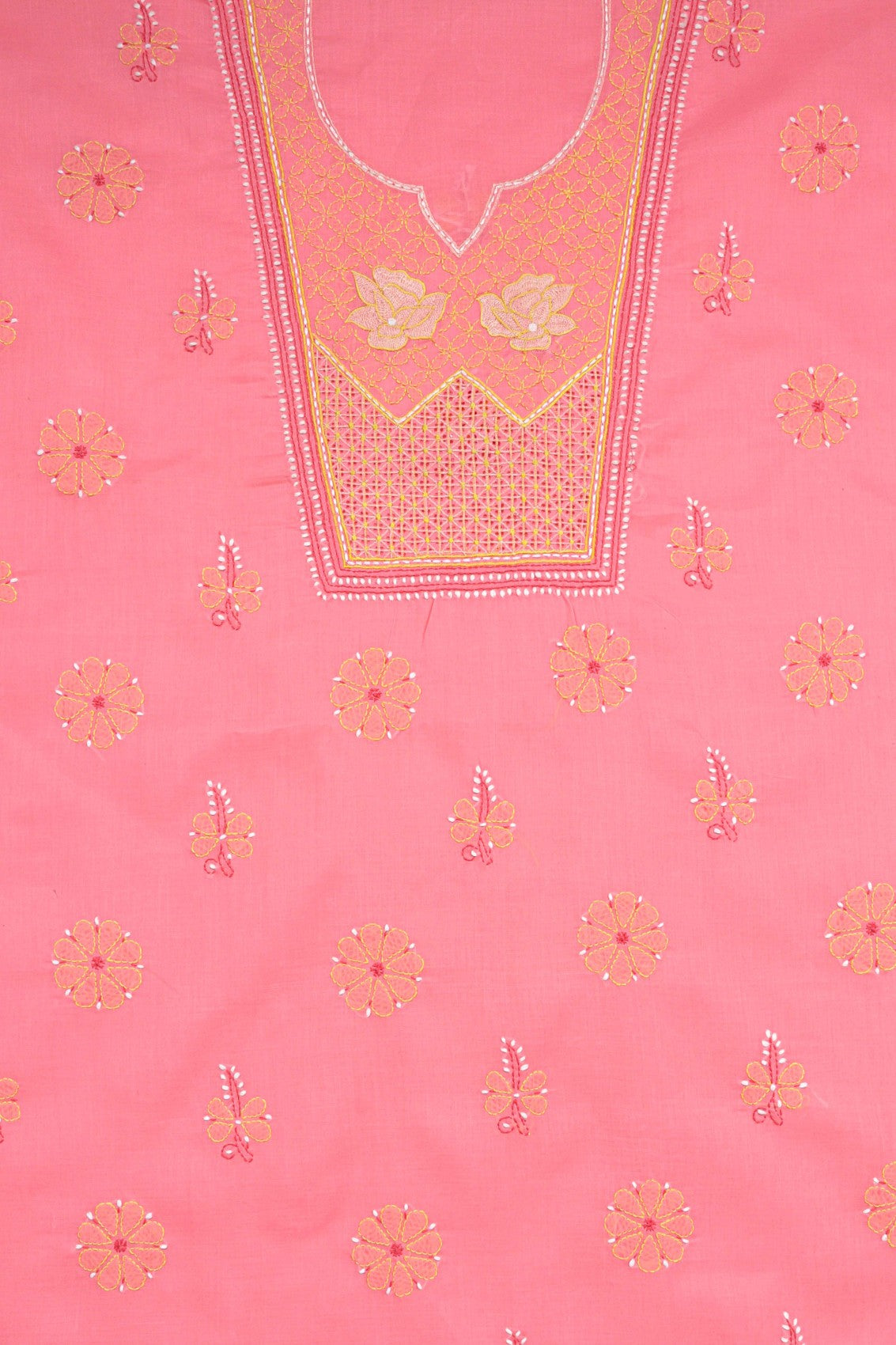Ada Hand Embroidered Peach Cotton Lucknowi Chikankari Unstitched Suit Piece A610094