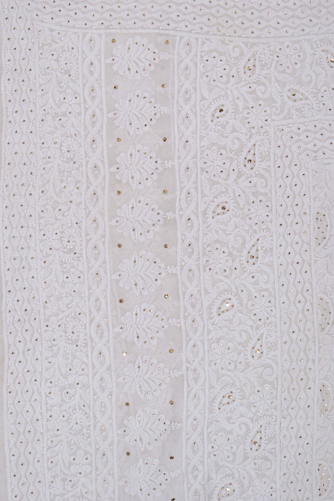 Ada Hand Embroidered Off White Pure Georgette Lucknowi Chikankari Dupatta With Muqaish Work 01A68961