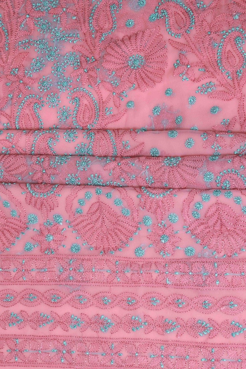 Ada Hand Embroidered Onion Pink Georgette Lucknowi Chikankari Unstitched Suit Piece A211183