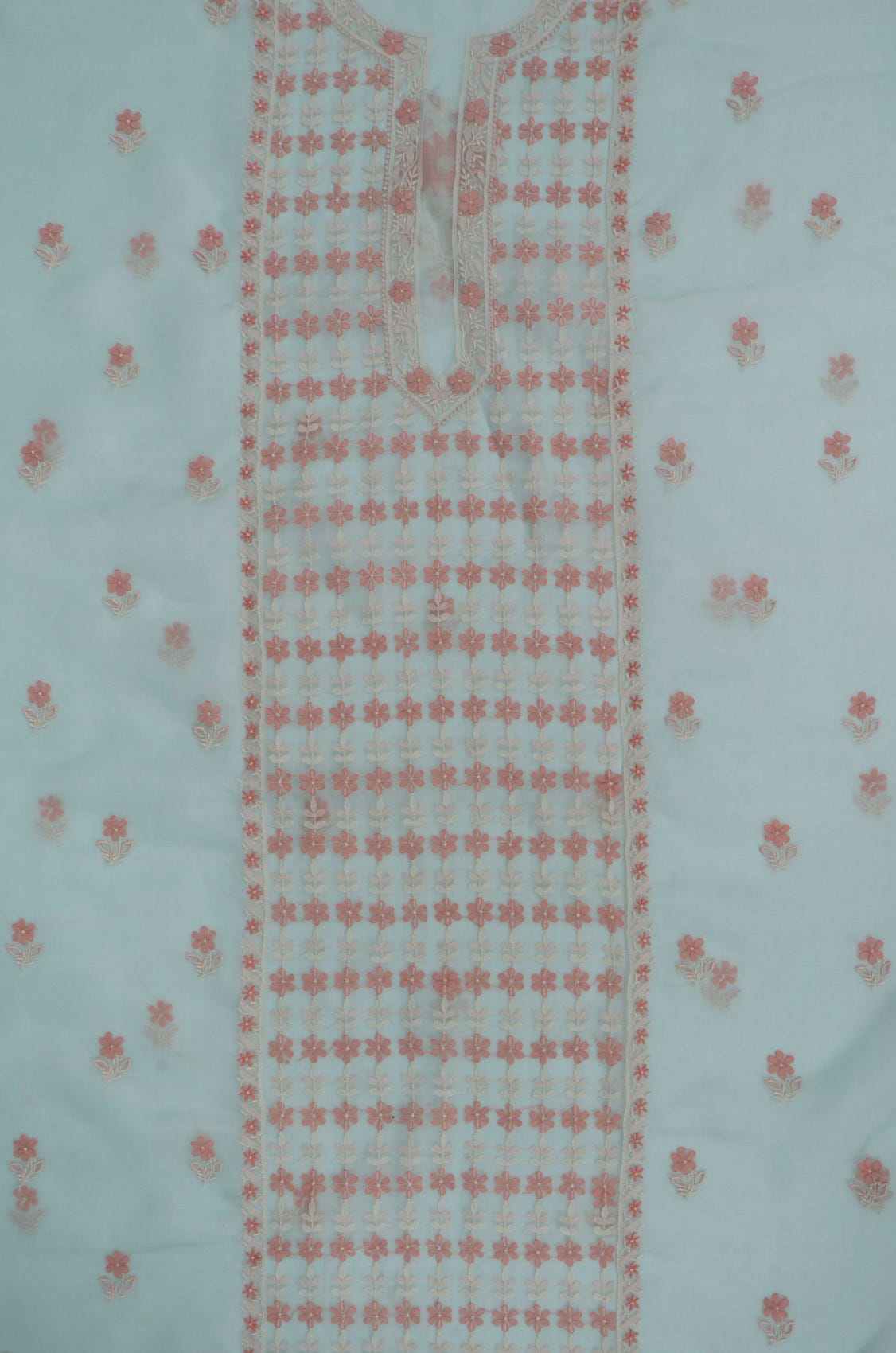 Ada Hand Embroidered Pista Green Organza Lucknowi Chikankari Unstitched Kurta Dupatta Set 01A250933