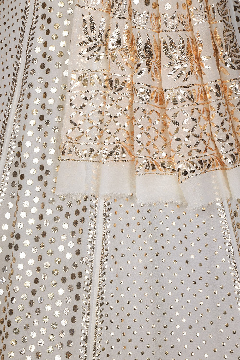 Ada Hand Embroidered White Pure Georgette Lucknowi Chikankari Lehenga Set With Muqaish Work A610115