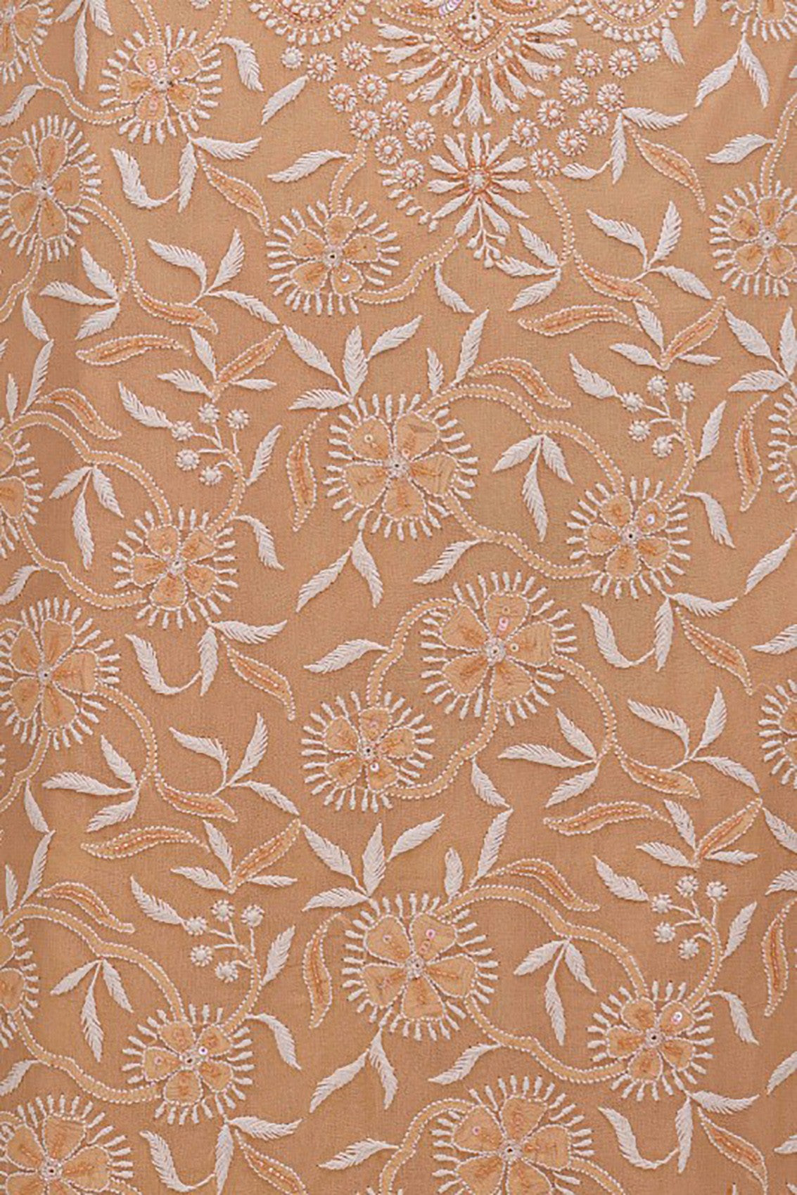 Ada Hand Embroidered Peach Pure Georgette Lucknowi Chikankari Unstitched Suit Piece With Sequinned Work A105959