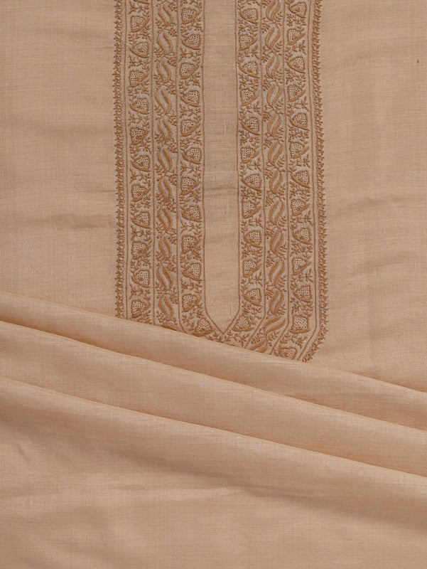 Ada Hand Embroidered Natural Fawn Moonga Silk Lucknowi Chikankari Unstitched Men's Kurta Piece 01A5445