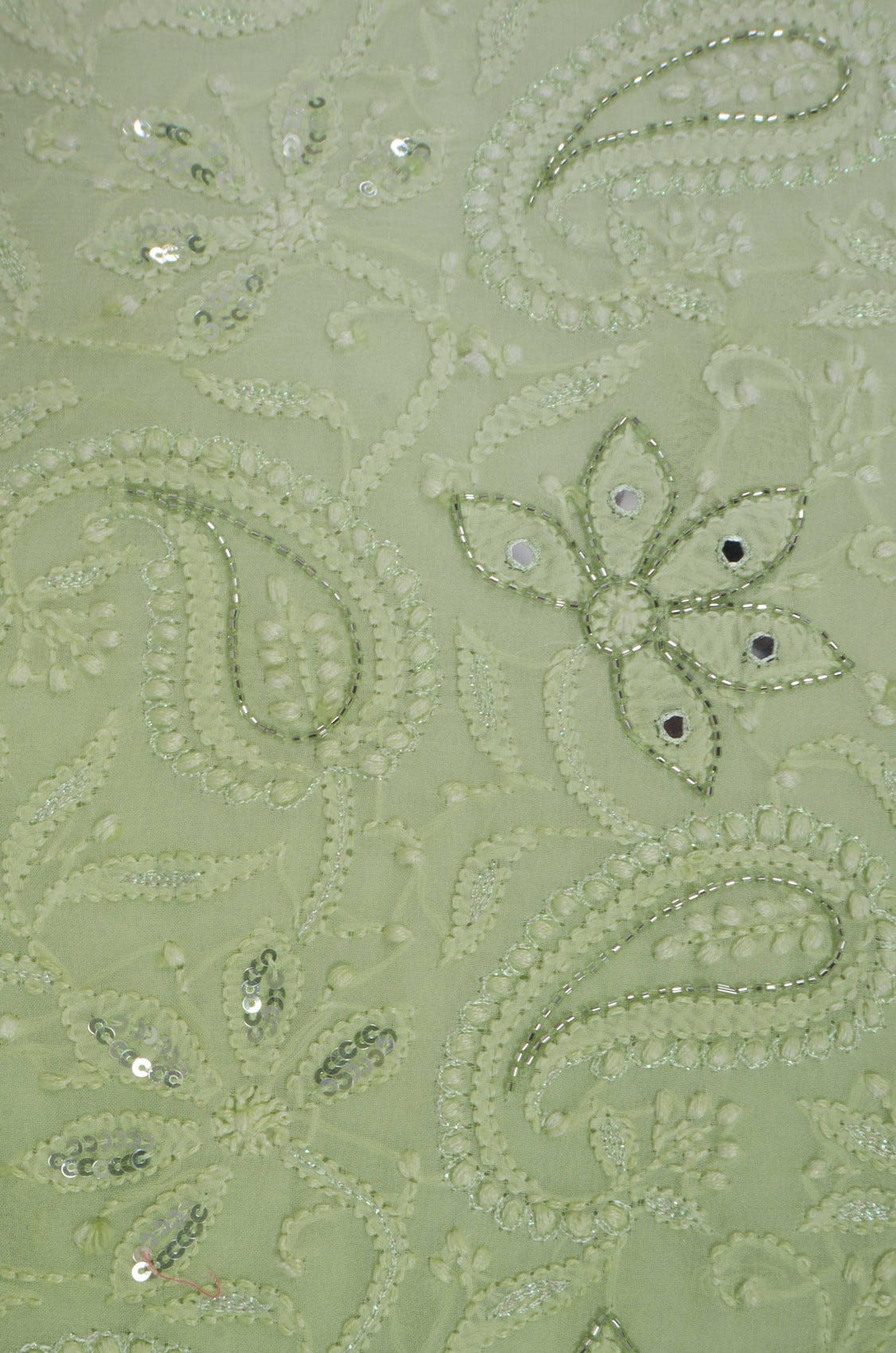 Ada Hand Embroidered Mint Green & Green Ombre Shade Georgette Lucknowi Chikankari Unstitched Kurta Dupatta Set With Cutdana Work 01A255322