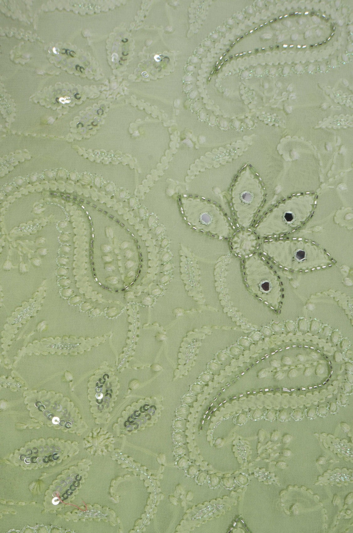 Ada Hand Embroidered Mint Green & Green Ombre Shade Georgette Lucknowi Chikankari Unstitched Kurta Dupatta Set With Cutdana Work 01A255322