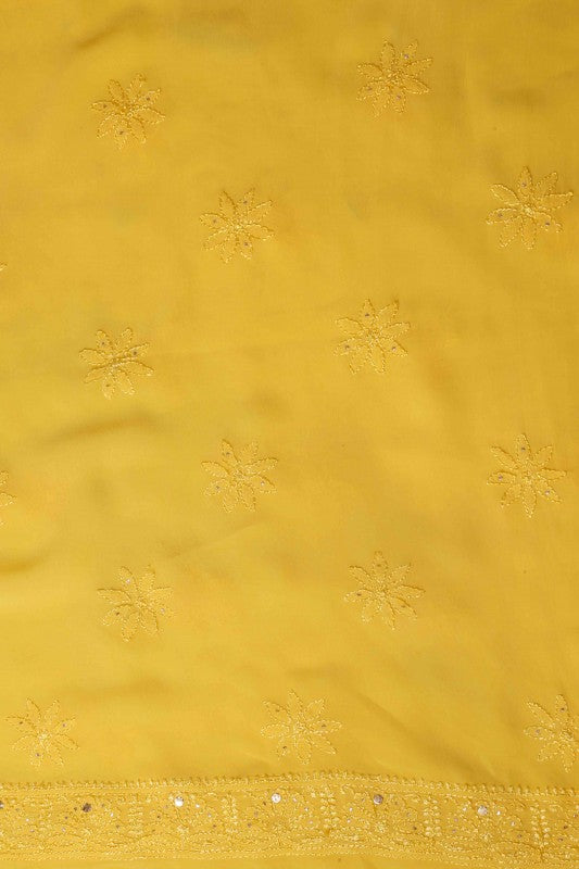 Ada Hand Embroidered Yellow Georgette Lucknowi Chikan Unstitched Kurta Piece with Muqaish Work A597699