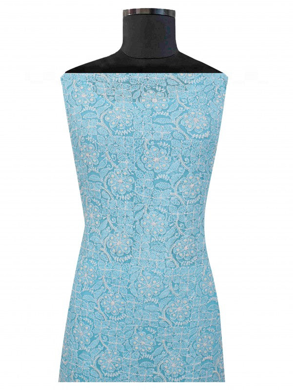 Ada Hand Embroidered Blue Georgette Lucknowi Chikankari Unstitched Suit Piece With Pearl Work 01A54152