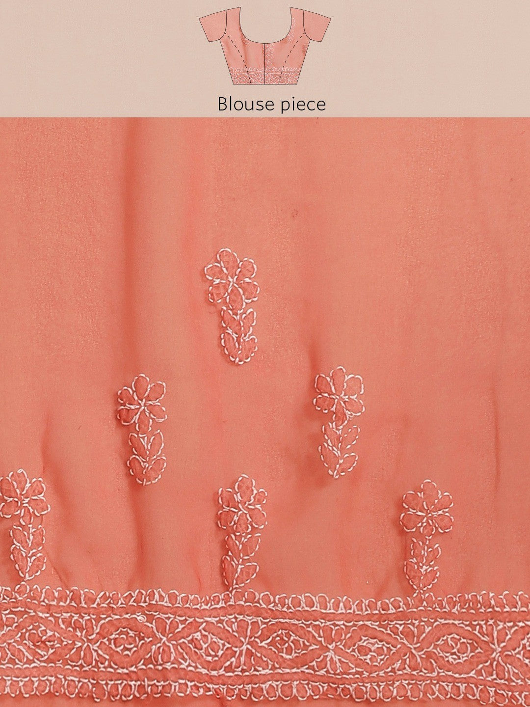 Ada Hand Embroidered Carrot Pink Georgette Lucknowi Chikan Saree With Blouse- A191620