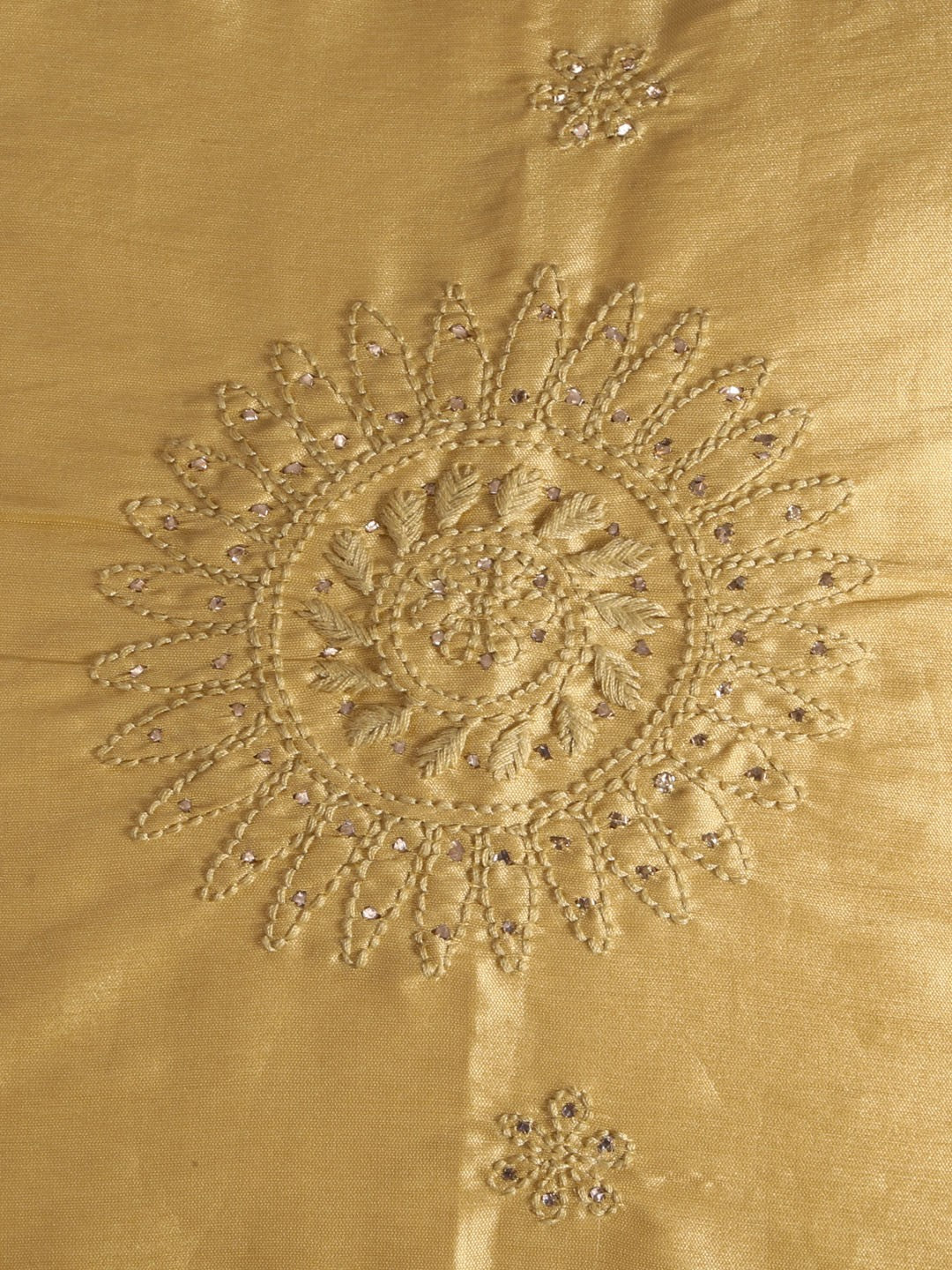 Ada Hand Embroidered Fawn Chanderi Lucknow Chikankari Cushion Cover with Muqaish Work 01A134565