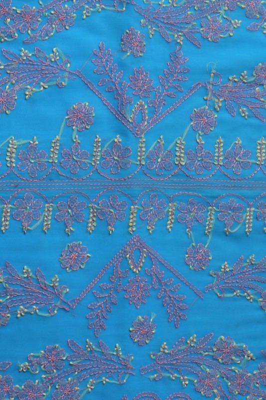 Ada Hand Embroidered Sky Blue Georgette Lucknowi Chikankari Table Cover 01A44624