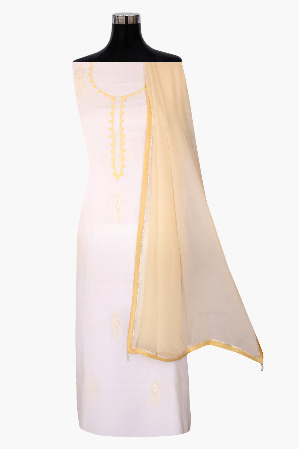 Ada Hand Embroidered White Cotton Lucknowi Chikankari Unstitched Kurta Dupatta Set A251255