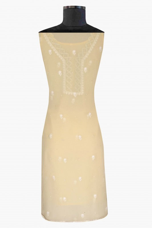 Ada Hand Embroidered Cream Chiffon Lucknowi Chikankari Unstitched Kurta Piece With Gota Patti Work A166470