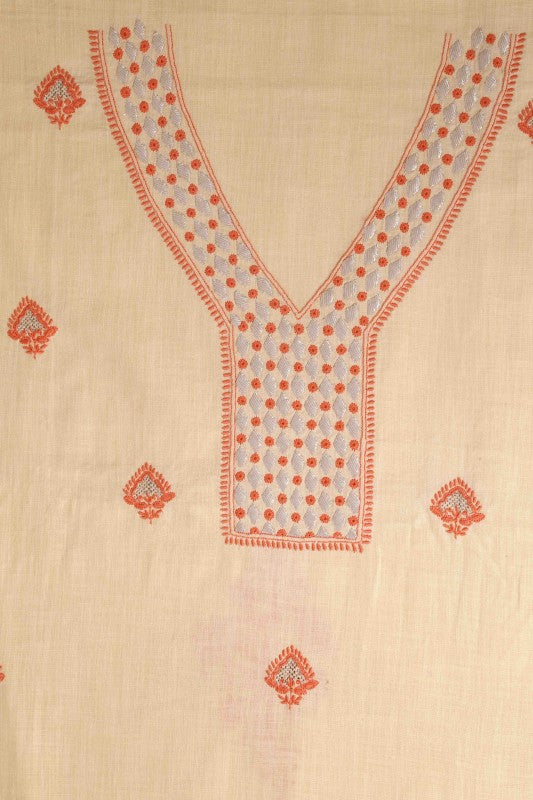 Ada Hand Embroidered Lemonade Cream Cotton Lucknowi Chikankari Unstitched Kurta Dupatta with Gota Patti Work A251257