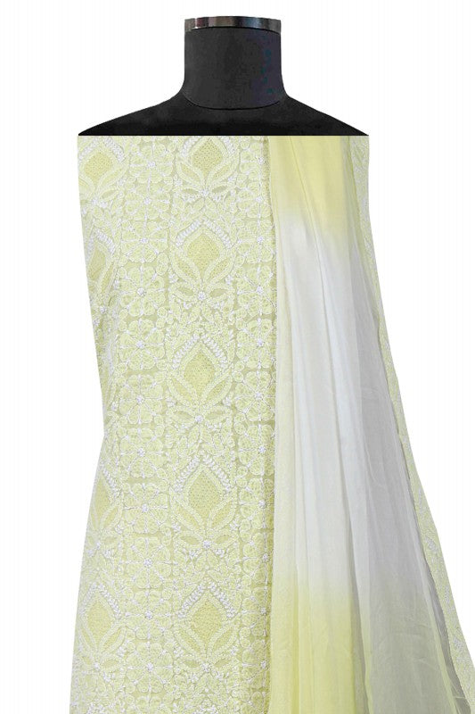 Ada Hand Embroidered Lemon Cotton Lucknowi Chikankari Unstitched Suit Piece 01A166714