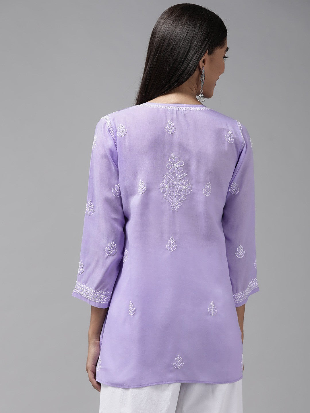 Ada Hand Embroidered Mauve Cotton Lucknowi Chikankari Straight Kurti A911237
