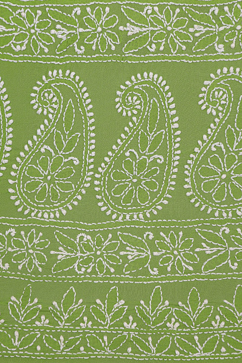 Ada Hand Embroidered Pear Green Shaded Pure Georgette Lucknowi Chikankari Lehenga Skirt (only skirt) A484673