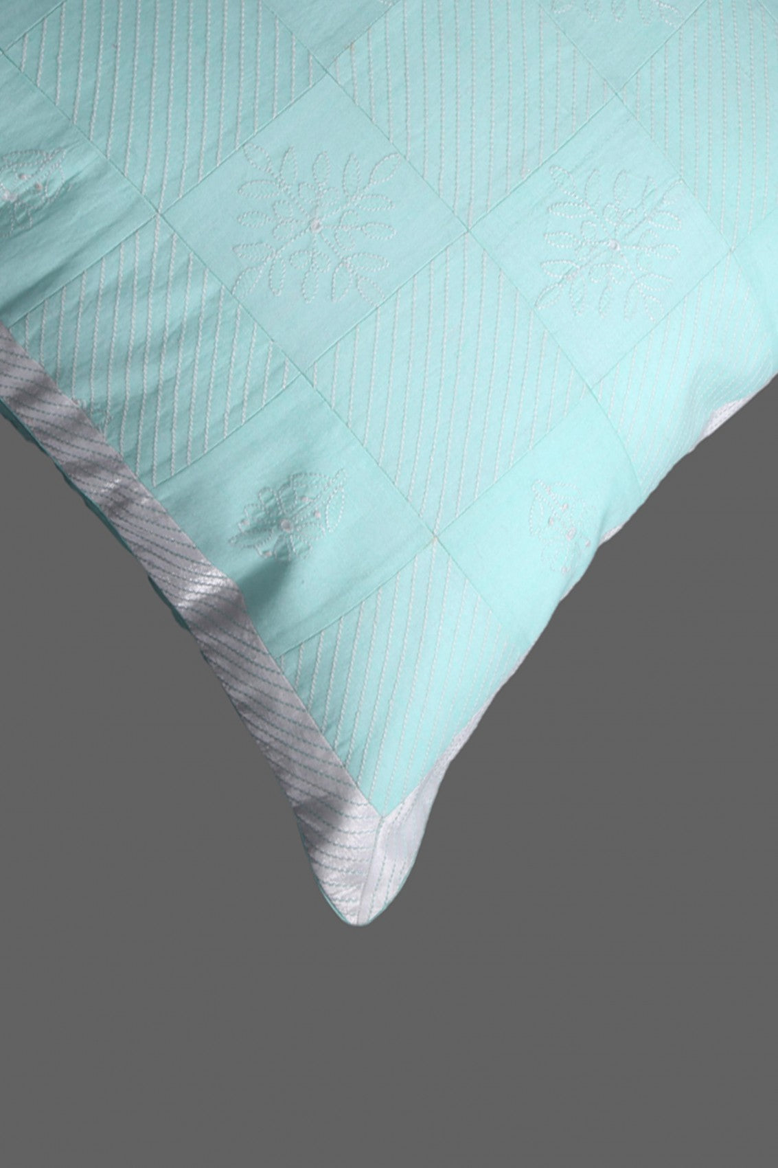 Ada Hand Embroidered Sea Green Cotton Lucknowi Chikankari Cushion Cover 01A125111