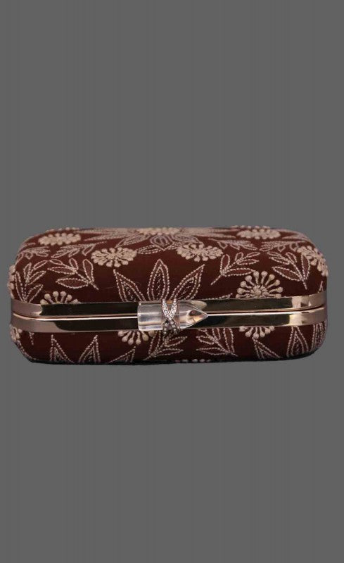Ada Hand Embroidered Brown Pure Georgette Lucknow Chikankari Clutch- A548987
