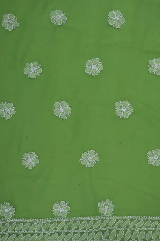 Ada Hand Embroidered Green Georgette Lucknowi Chikan Unstitched Suit Piece A616879