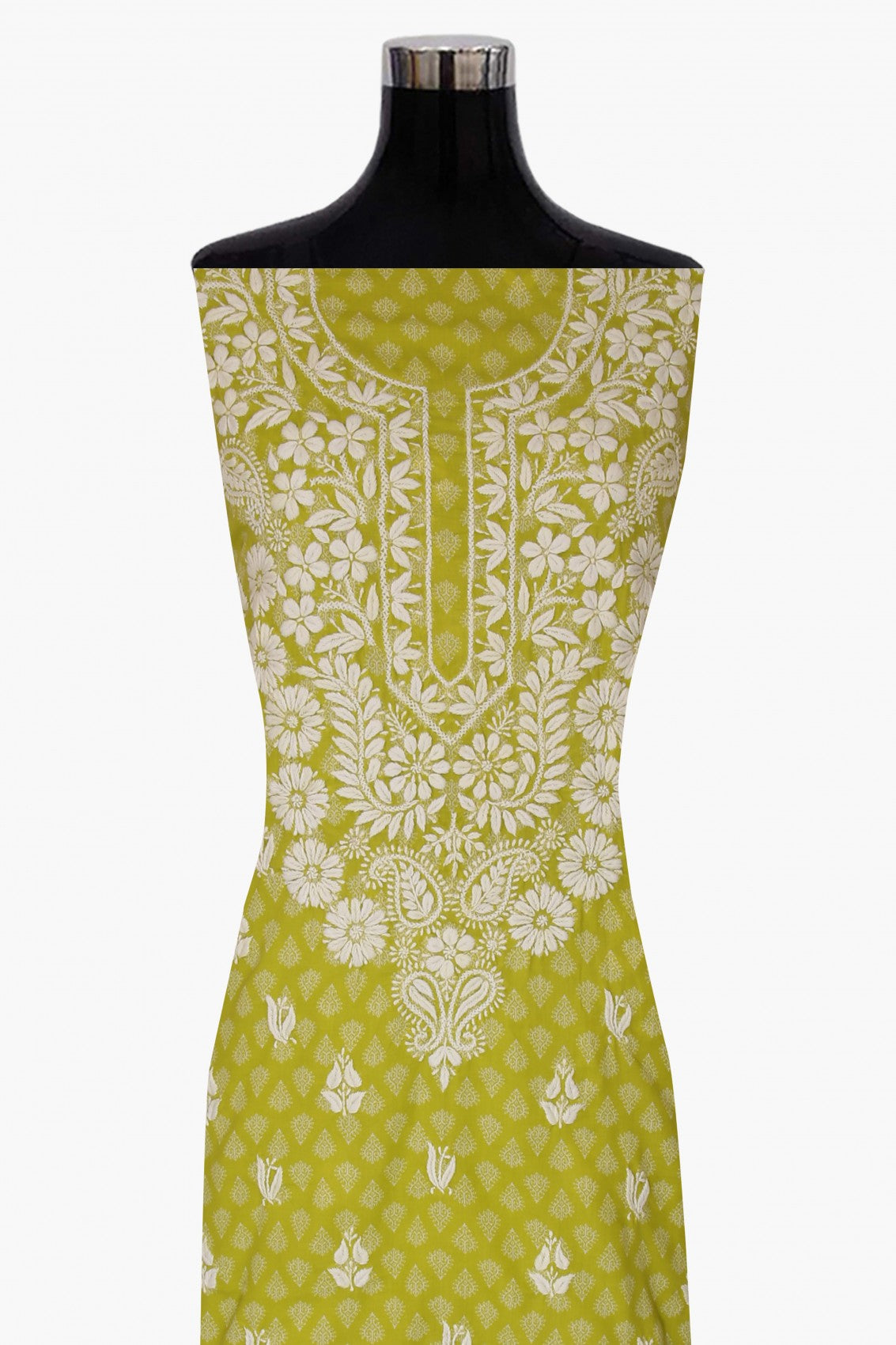 Ada Hand Embroidered Green Cotton Lucknowi Chikankari Unstitched Suit Piece A211236