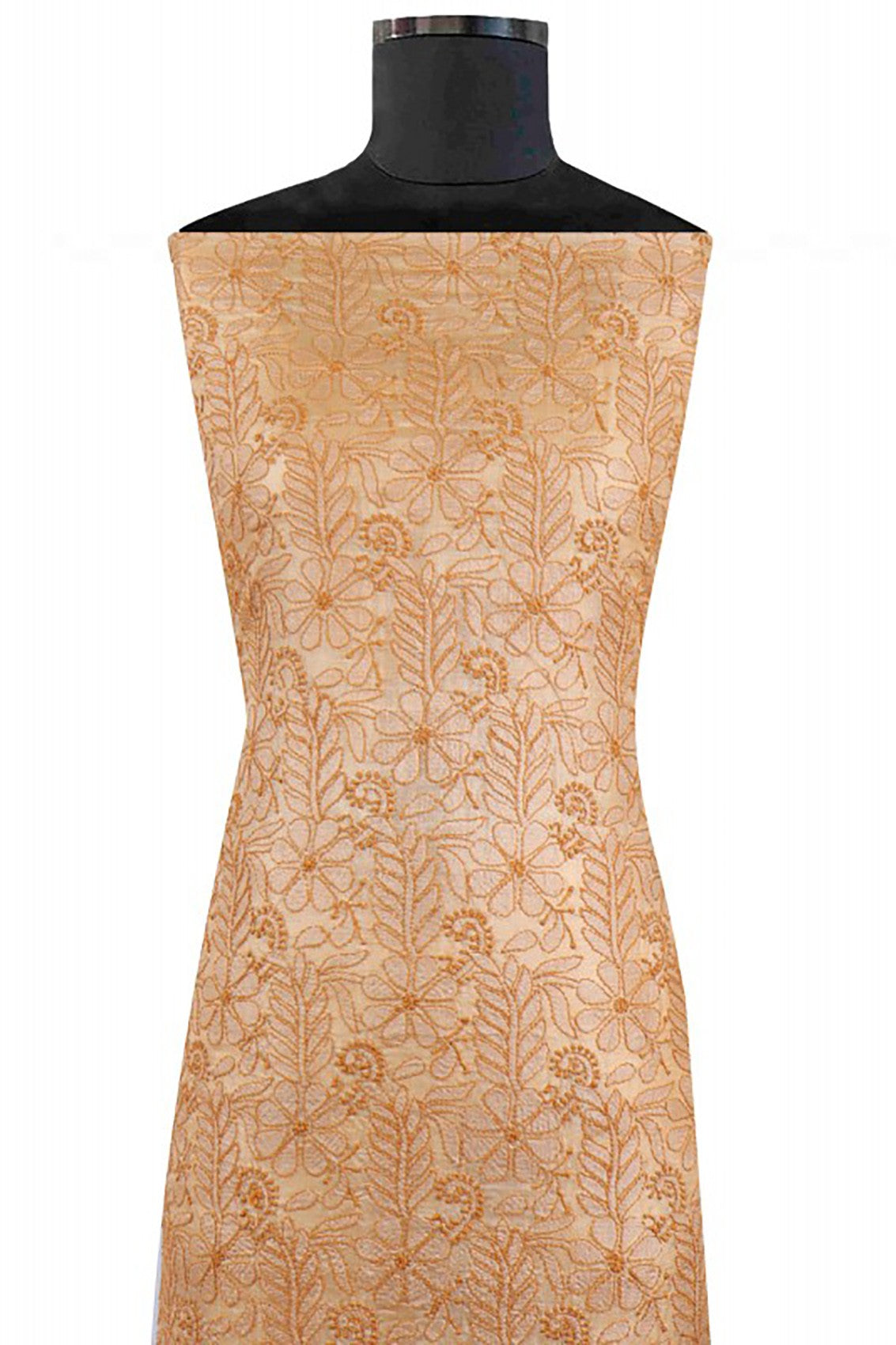 Ada Hand Embroidered Natural Fawn Silk Lucknowi Chikankari Unstitched Suit Piece A609717