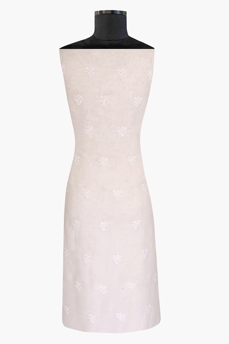Ada Hand Embroidered White Georgette Lucknowi Chikan Unstitched Kurta Dupatta Set with Pearl & Sequinned A619056