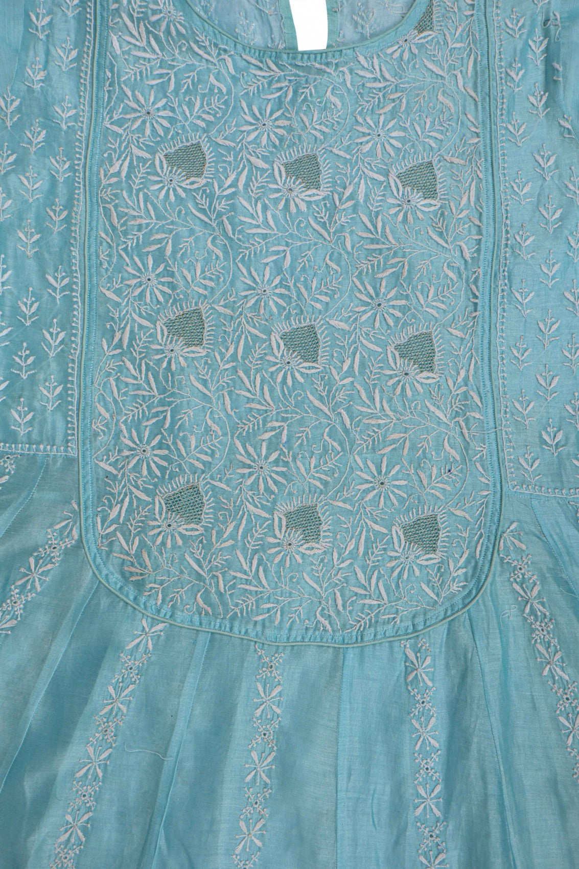 Ada Hand Embroidered Sky Blue Chanderi Lucknowi Chikankari Semi-Stitched Anarkali Kurta Dupatta Set With Zari Work 01A205817
