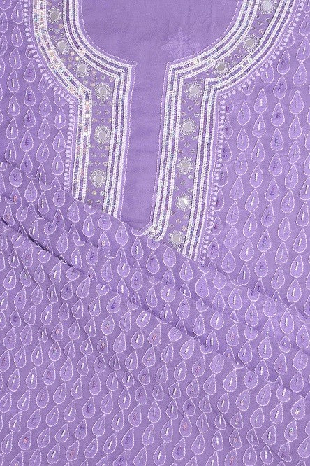 Ada Hand Embroidered Mauve Pure Georgette Lucknowi Chikan Unstitched Kurta Dupatta Set with Pearl & Sequinned Work A623653
