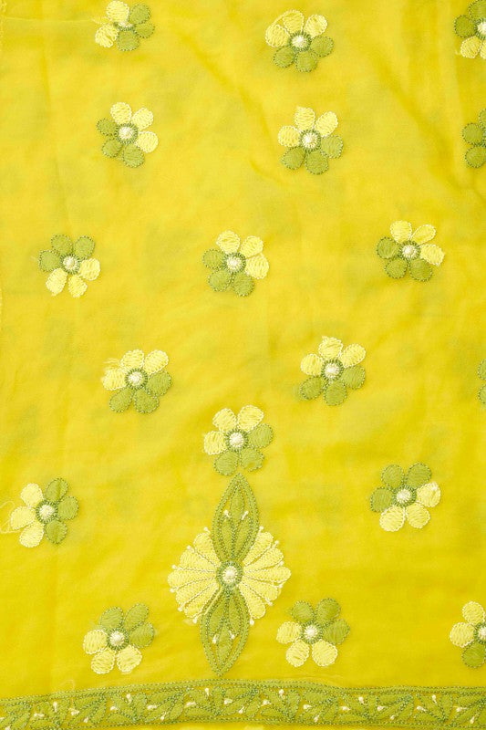 Ada Hand Embroidered Yellow Georgette Lucknowi Chikan Unstitched Kurta Piece A611834