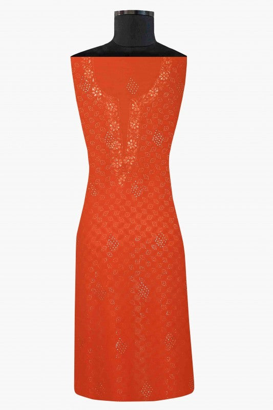 Ada Hand Embroidered Rust Georgette Lucknowi Chikankari Unstitched Kurta Piece With Muqaish Work A621751