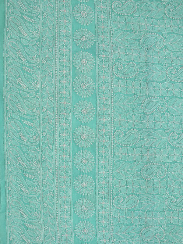 Ada Hand Embroidered Sea Green Cotton Lucknowi Chikan Unstitched Suit Piece A614599