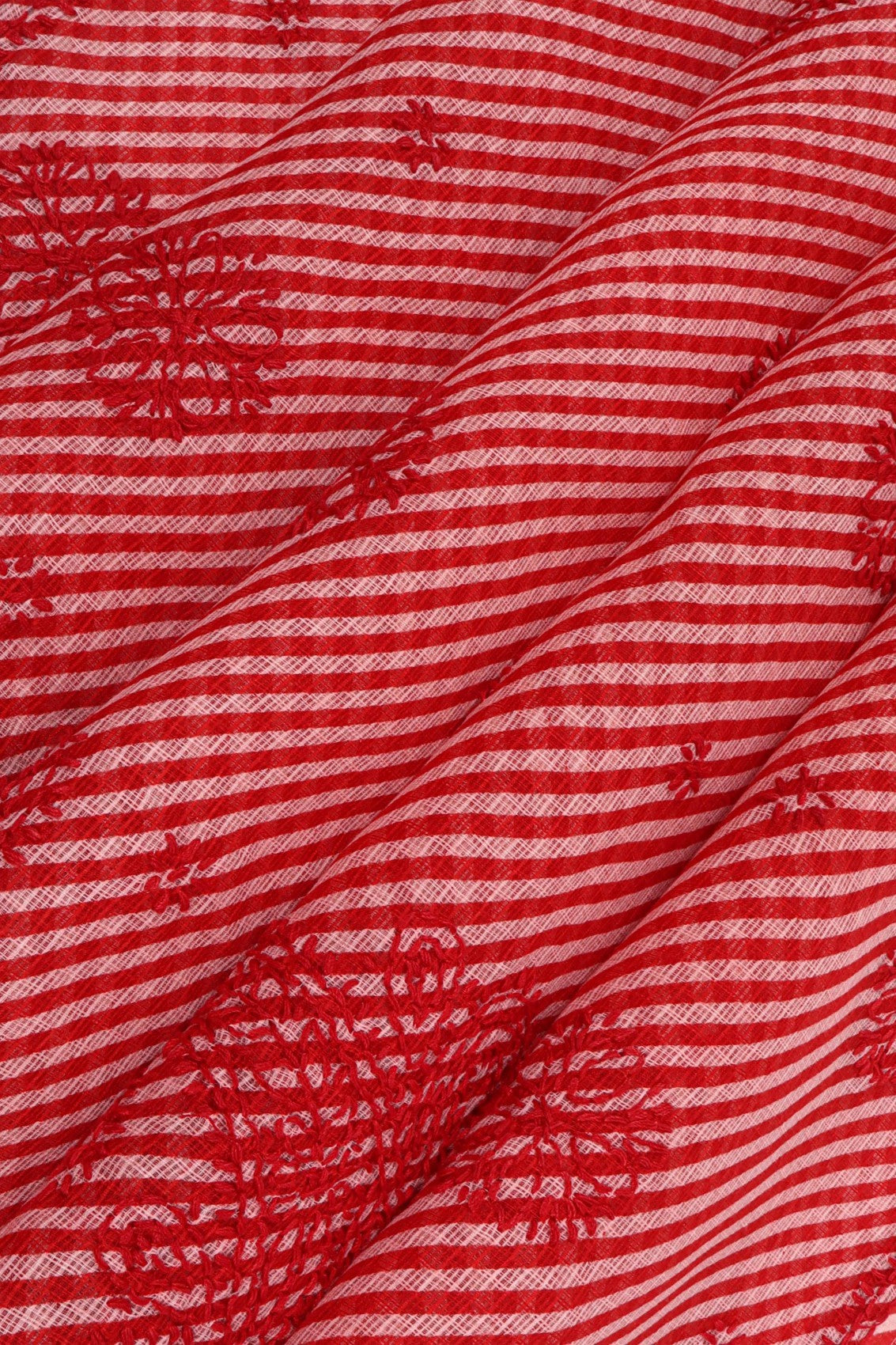 Ada Hand Embroidered Red Kota Lucknow Chikan Saree With Blouse A311352