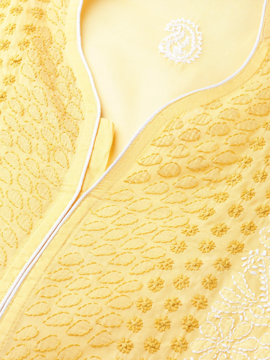 Ada Hand Embroidered Yellow Cotton Lucknow Chikan Kurti– A100222