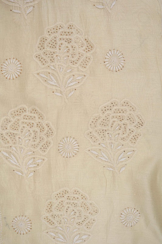 Ada Hand Embroidered Fawn Chanderi Lucknowi Chikan Semi-stitched Kurta Dupatta Set with Muqaish Work A497283