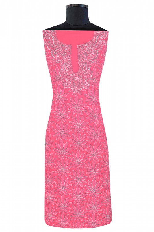 Ada Hand Embroidered Pink Georgette Lucknowi Chikan Unstitched Kurta Dupatta Set A333871