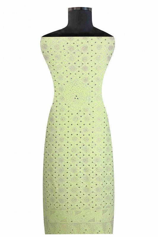 Ada Hand Embroidered Pastel Green Georgette Lucknowi Chikan Unstitched Kurta Dupatta With Muqaish Work-A610176