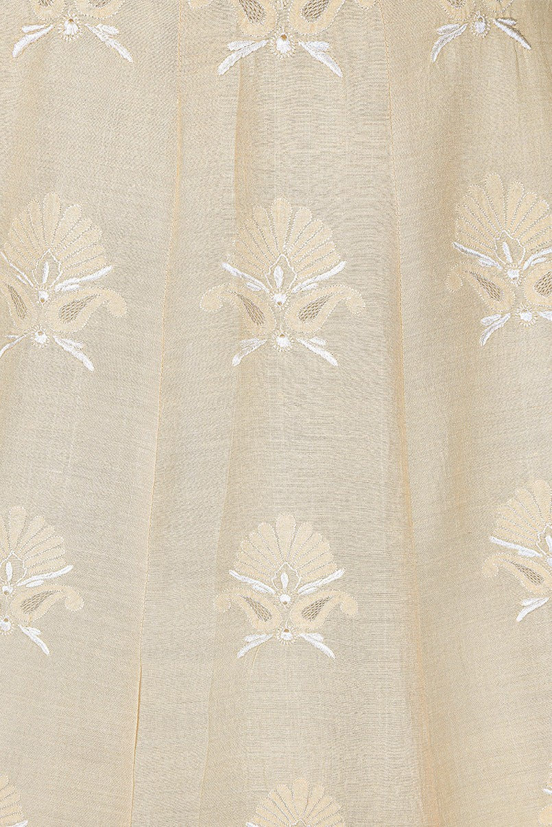 Ada Hand Embroidered Fawn Tusser Silk Lucknowi Chikankari Lehenga Skirt (only skirt) A625489