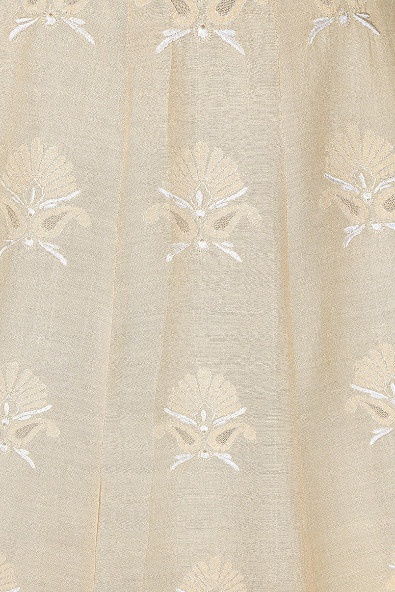 Ada Hand Embroidered Fawn Tusser Silk Lucknowi Chikankari Lehenga Skirt (only skirt) A625489