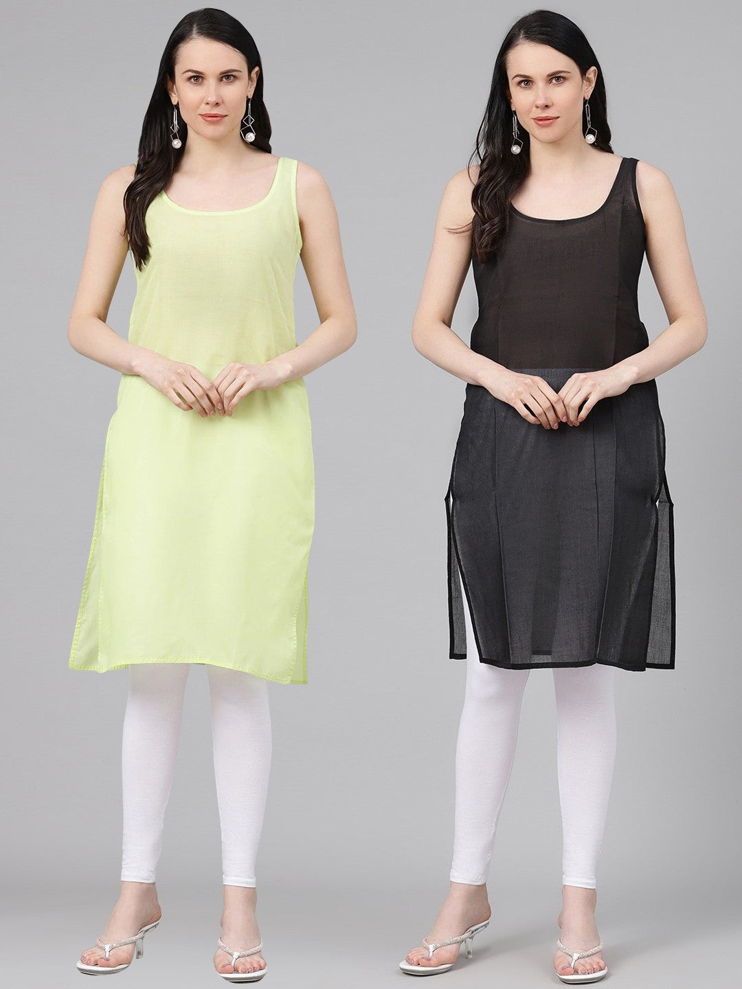 Ada Lemon and Black Cotton Long Slips Combo of 2  A137512.
