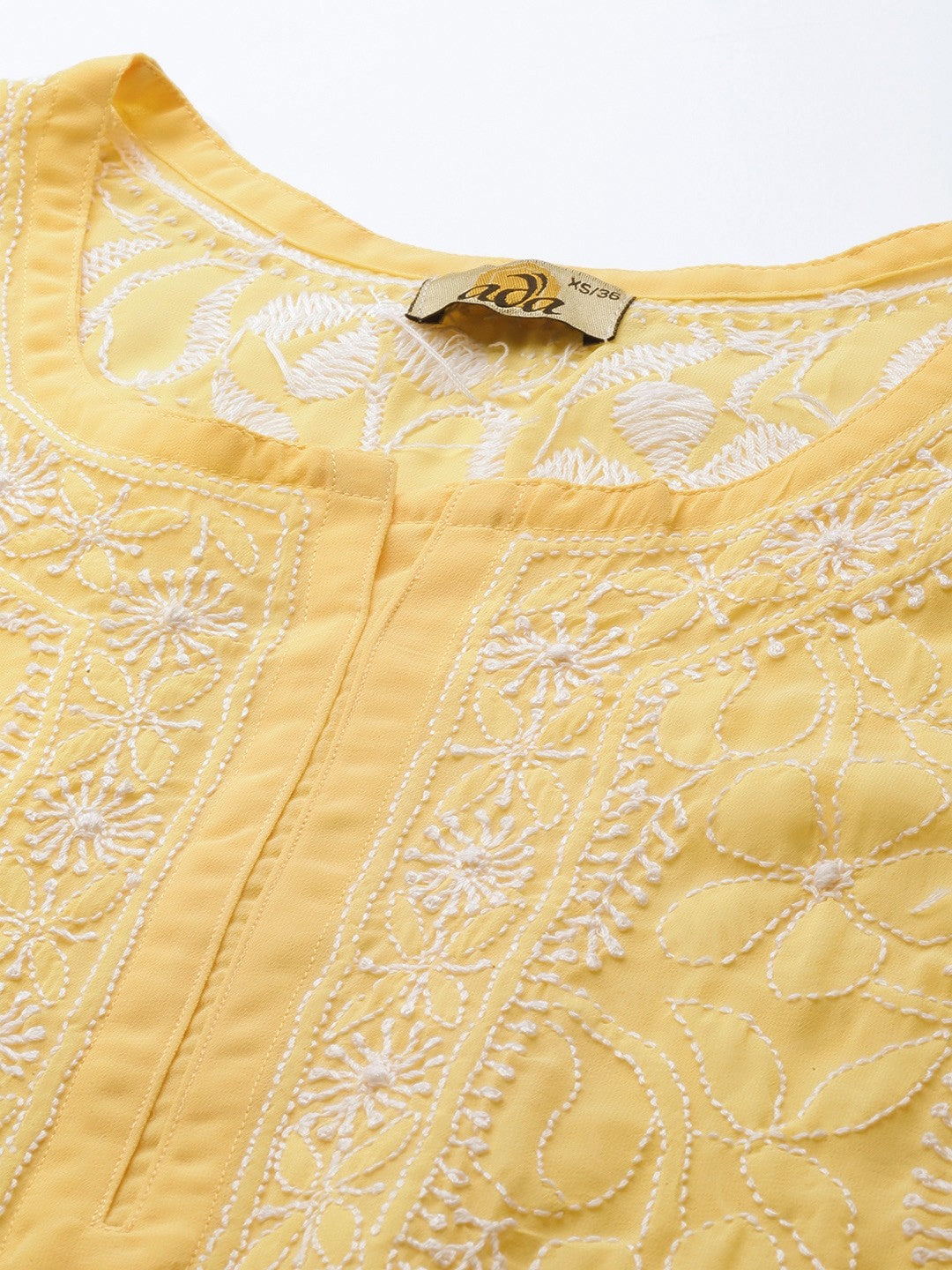 Ada Hand Embroidered Yellow Georgette Lucknowi Chikankari Straight Kurti A911120