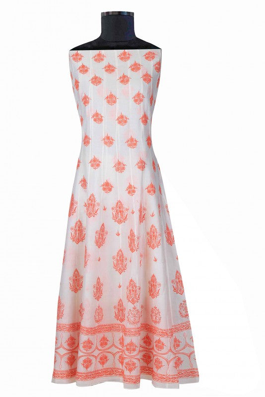 Ada Hand Embroidered White Chanderi Lucknowi Chikankari Semi-Stitched Anarkali Kurta Piece With Muqaish Work A604143