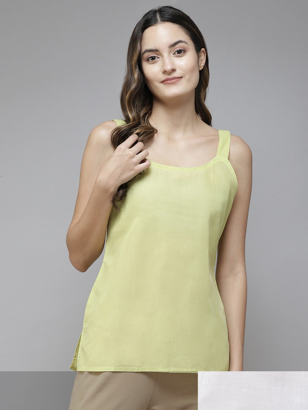 Ada White & Light Green Cotton Short Slips Combo of 2 A111167.