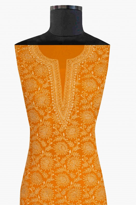 Ada Hand Embroidered Turmeric Yellow Pure Georgette Lucknowi Chikan Unstitched Kurta Piece With Muqaish Work-A456855