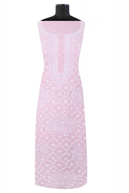 Ada Hand Embroidered Baby Pink Pure Georgette Lucknowi Chikan Unstitched Kurta Piece A21481